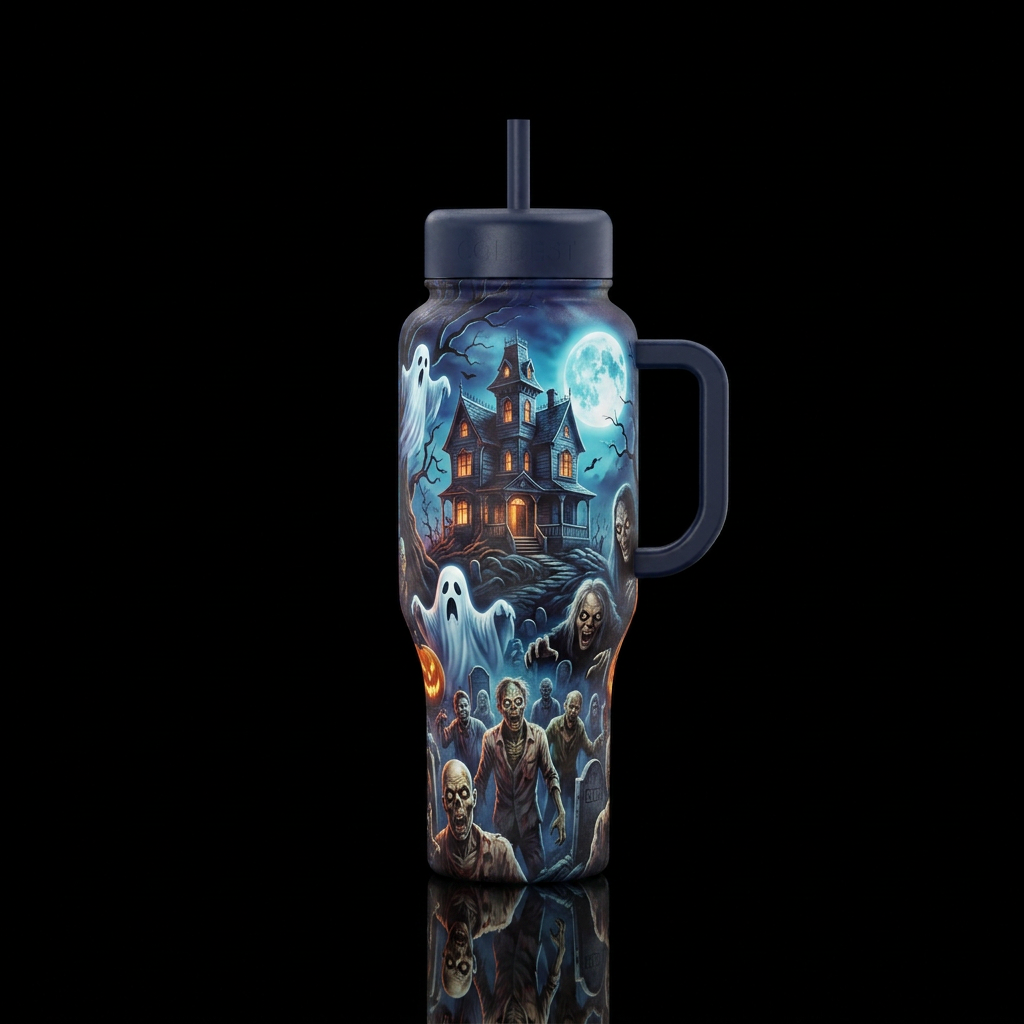 This bottle centerpiece should be a realistic haun... water bottle design