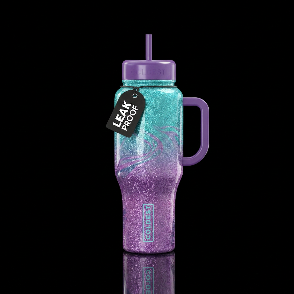 Ombré design with glittery turquoise on the top fa... water bottle design