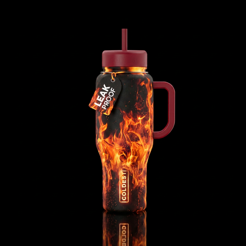 The cup should like it is actually on fire with th... water bottle design