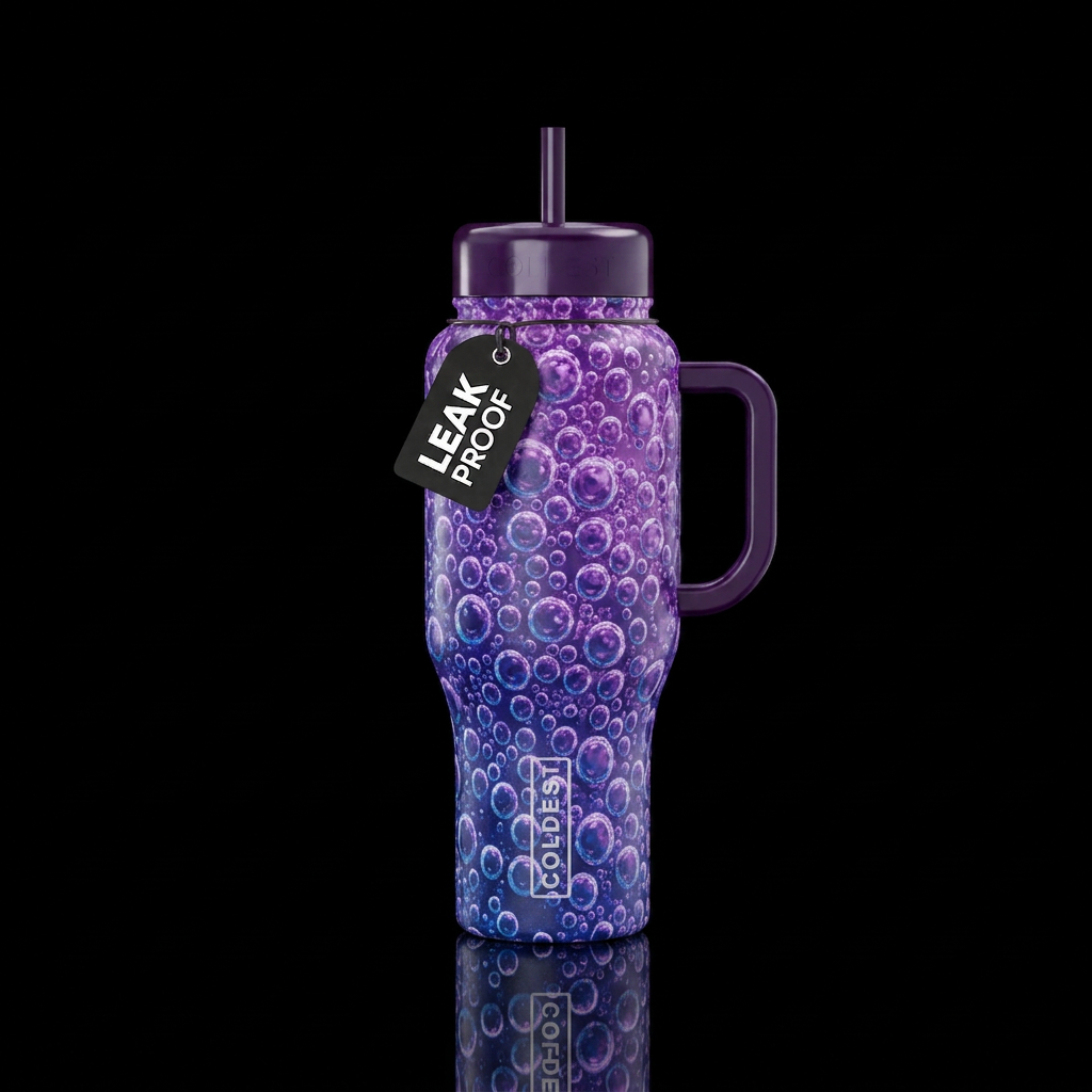 Bubbles purple blue water bottle design