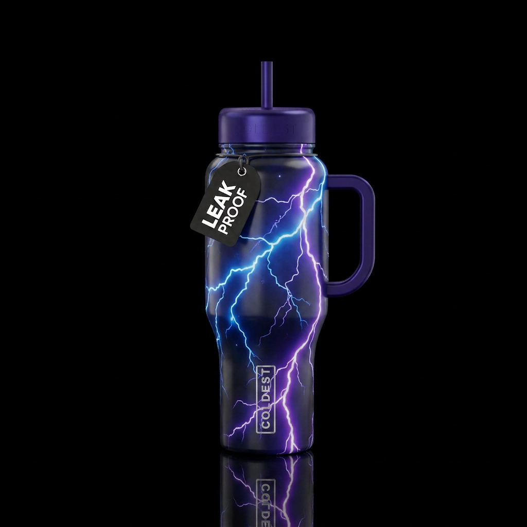 Dark night with tremendous glowing lightning strik... water bottle design