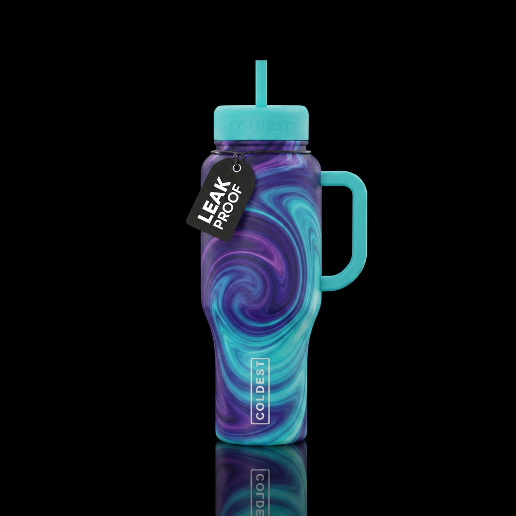 Swirl ombré design fading from deep purple to vibr... water bottle design