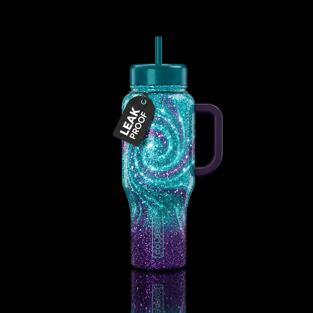 Dark purple glitter at the bottom fading into turq... water bottle design