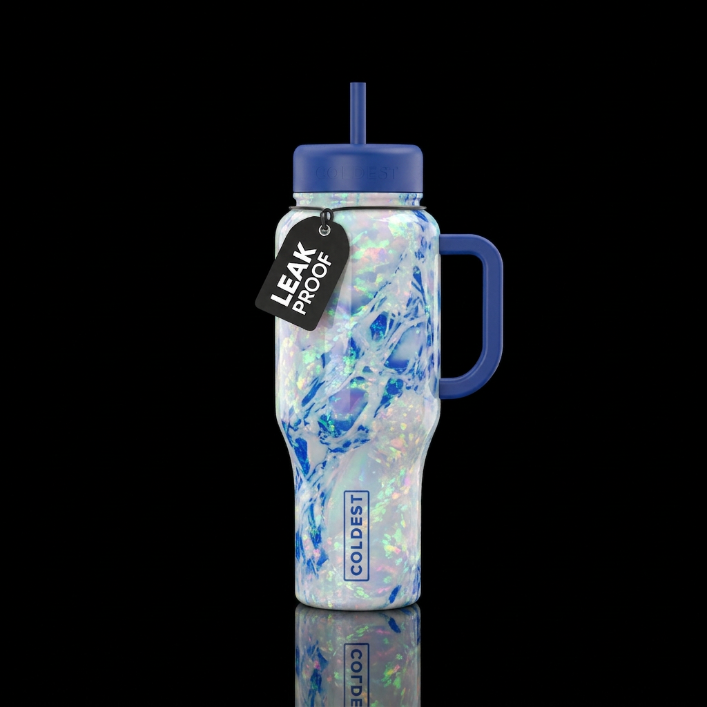 Opal design with primary color being white and sec... water bottle design