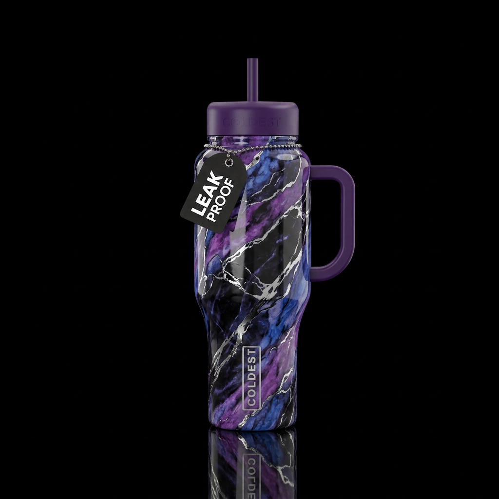 Marble with black and purple and blue with chrome ... water bottle design