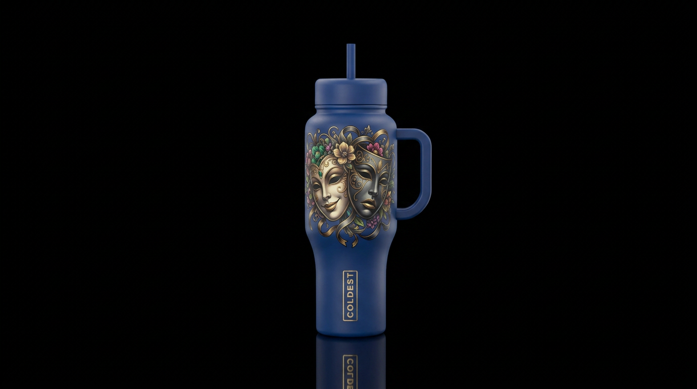 Blue cup with seductive pair of female comedy and ... water bottle design