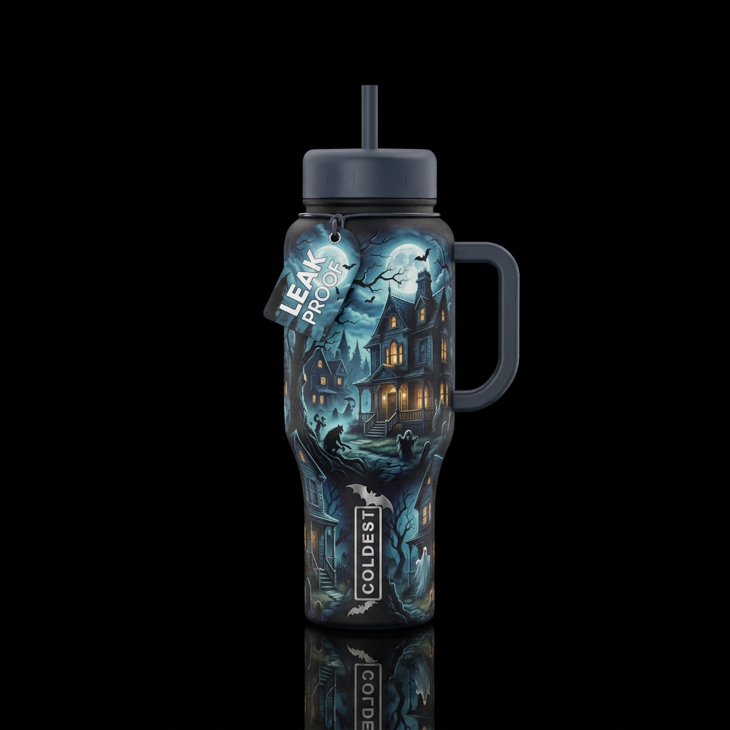 Fright night, haunted neighborhood, scary, monster... water bottle design