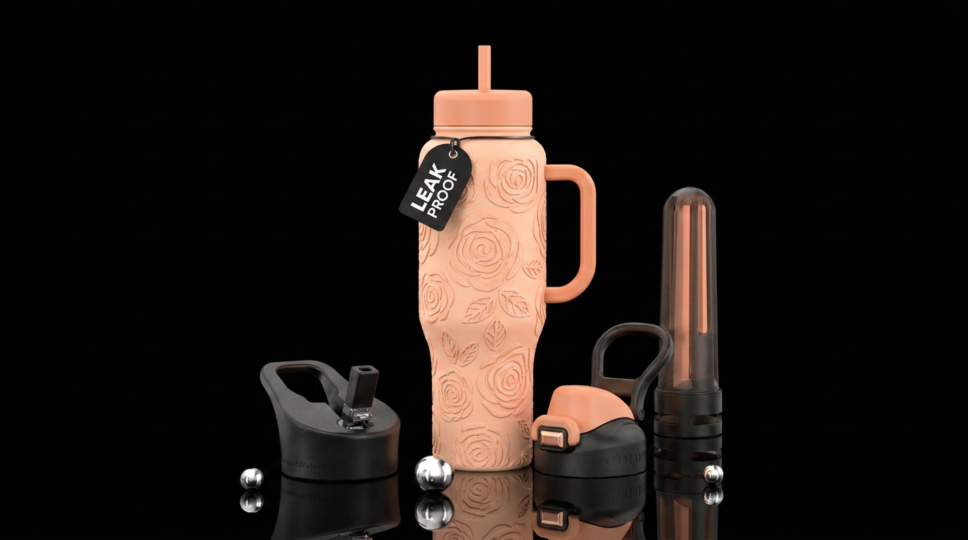 Peach bottle with textured roses water bottle design