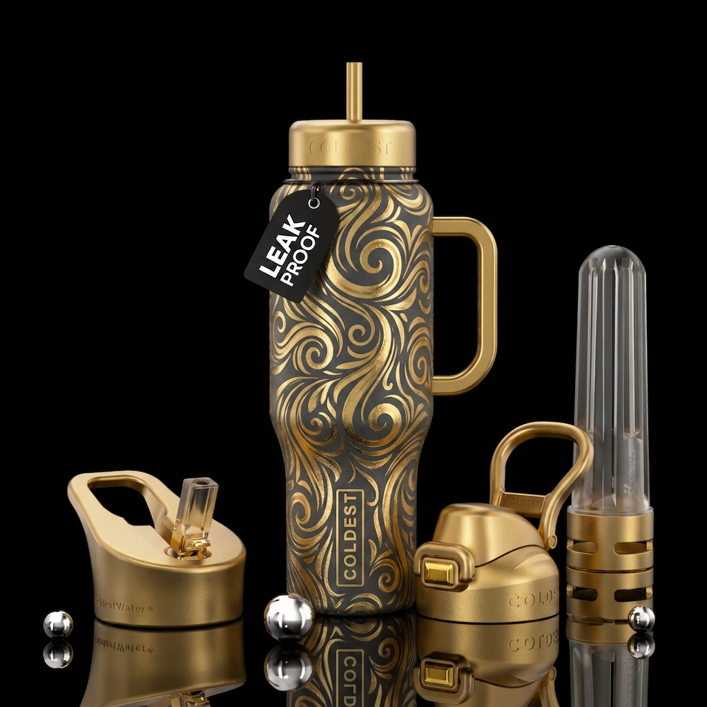 Gold swirls water bottle design