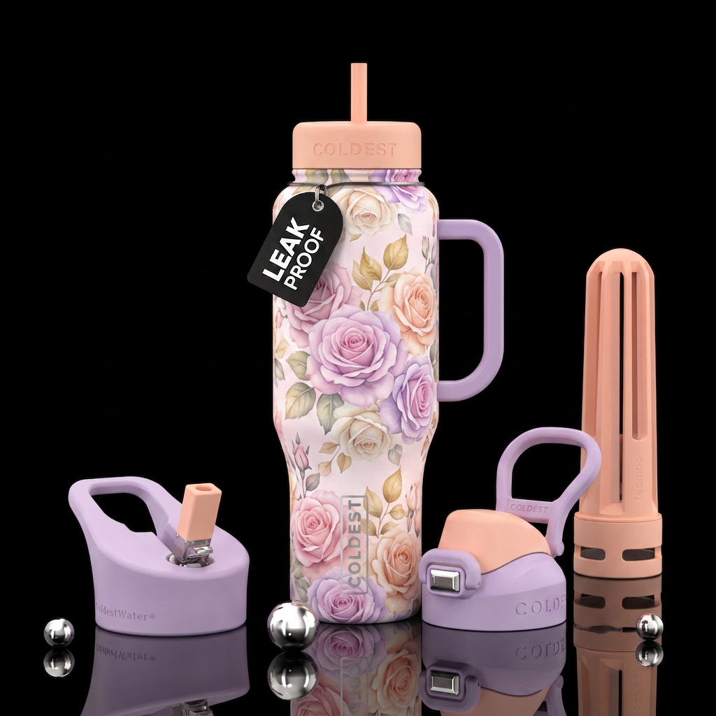 Pastel roses water bottle design