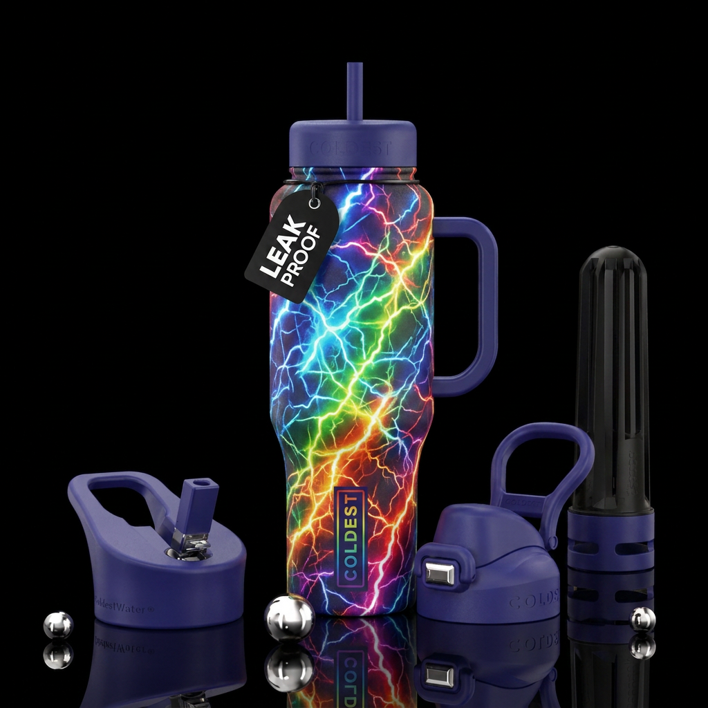 Rainbow lightning water bottle design