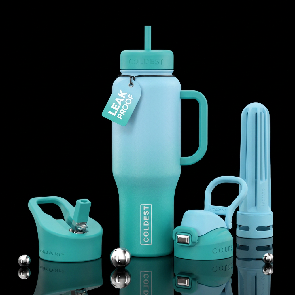 Gradient light blue into teal water bottle design