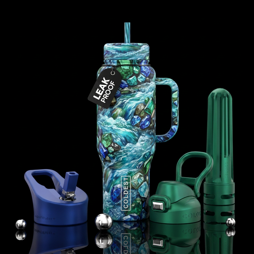 rushing rapids, beautiul, vibrant, gemstone water bottle design