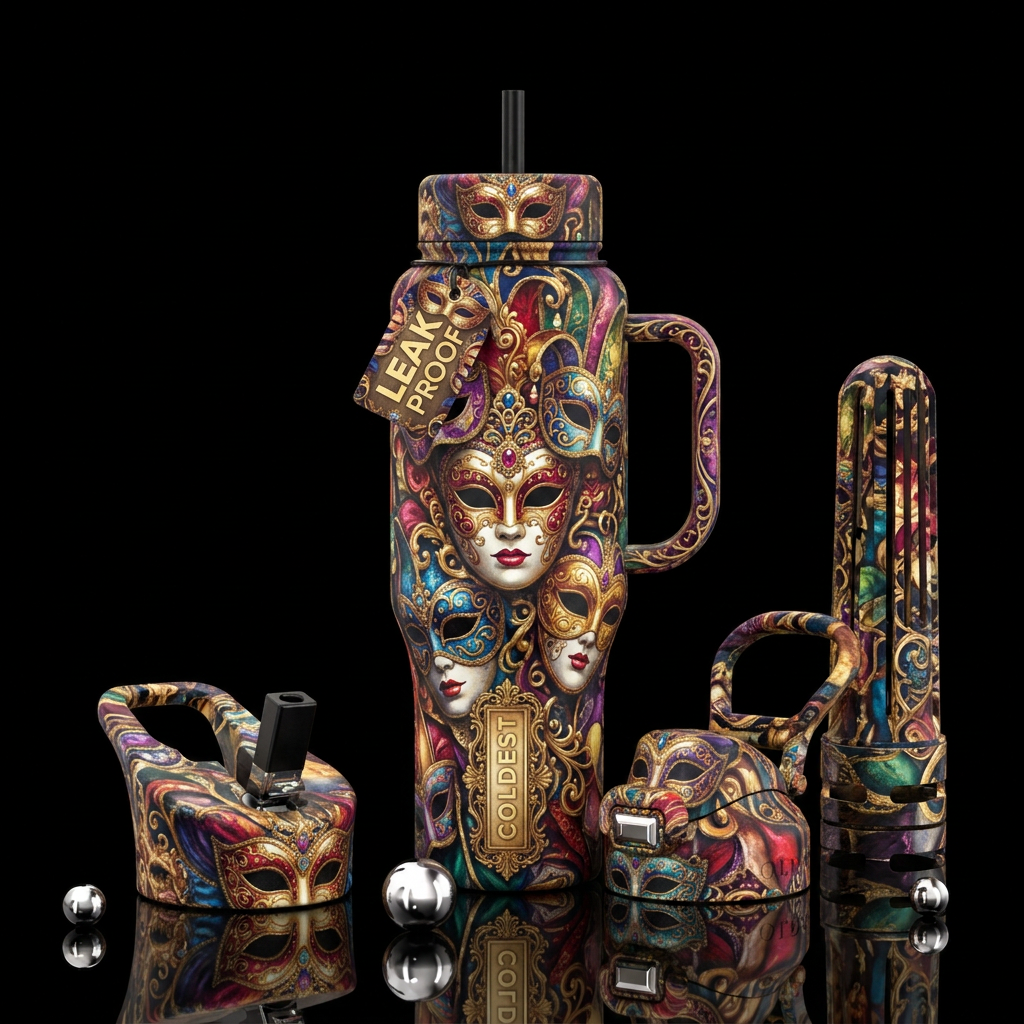 venetian masquerade, beautiul, ancient, explosive water bottle design