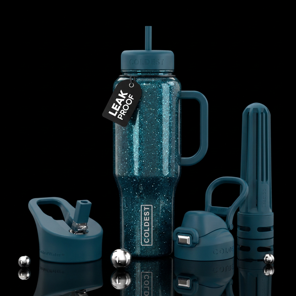 deep ocean, shiny, sparkly water bottle design