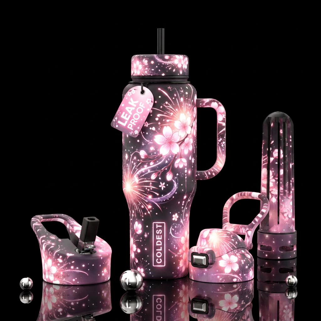sakura, glowie, magical, explosive, whimsical, hap... water bottle design