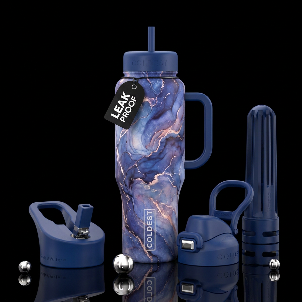cloud city, marble, swirls water bottle design
