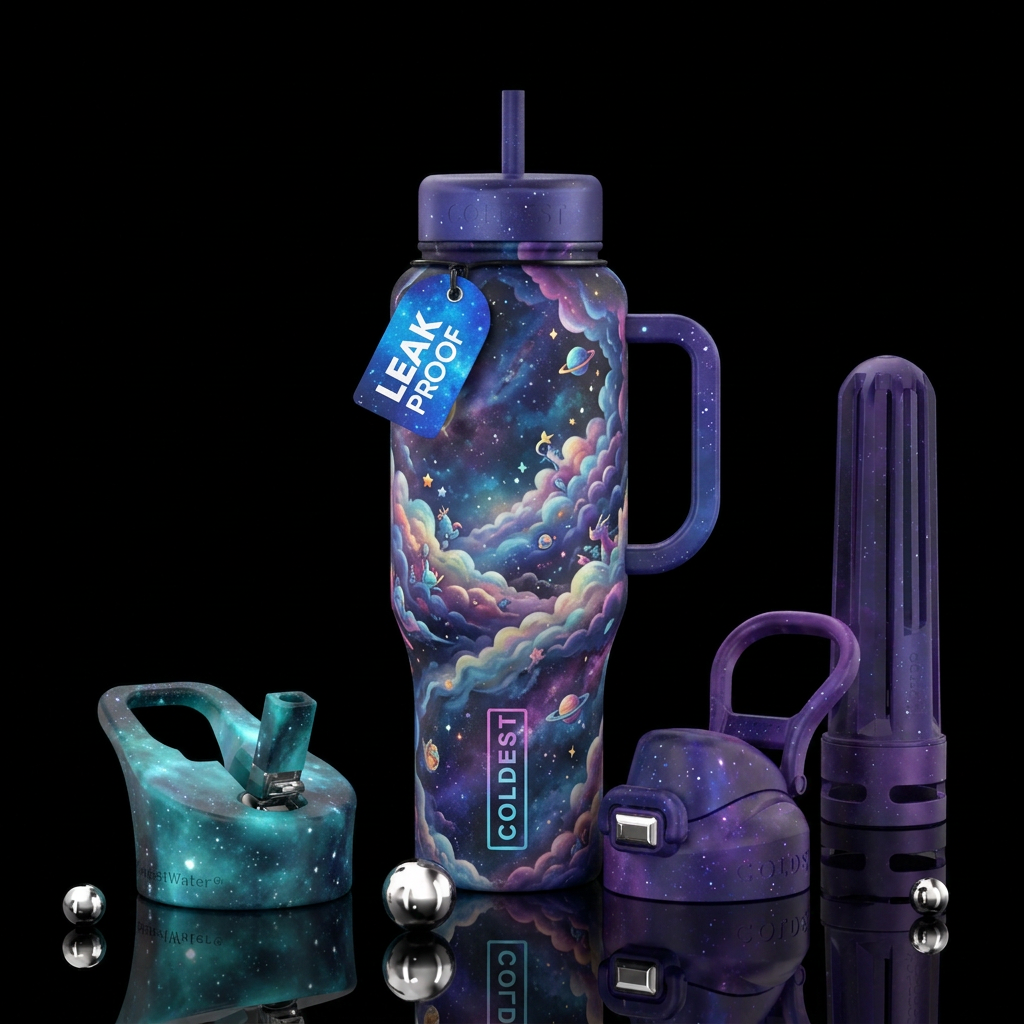 interdimensional, clouds, whimsical water bottle design