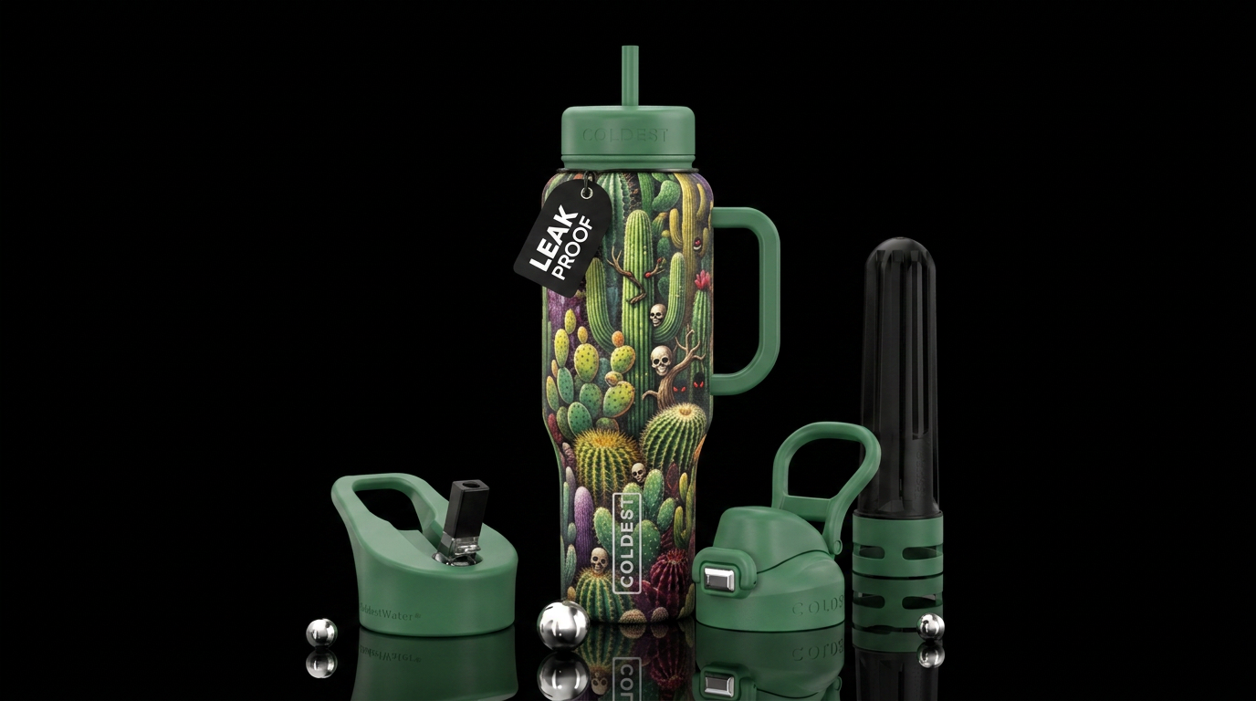 cactus, scary water bottle design