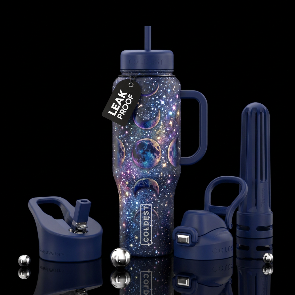 magical, sparkly, moon water bottle design