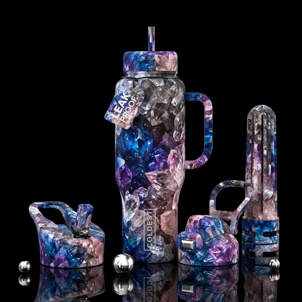 quartz, beautiul, explosive water bottle design