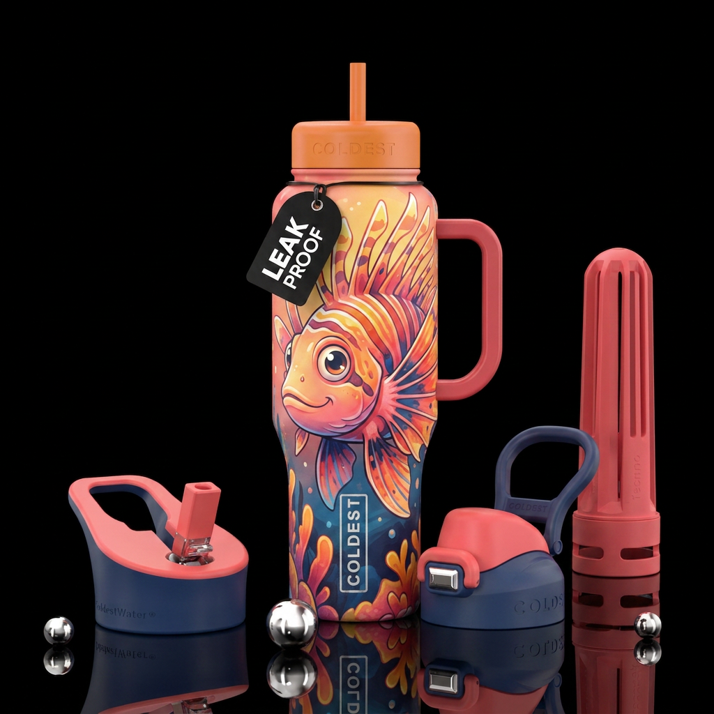 lionfish, funny, fantasy, happy mood water bottle design