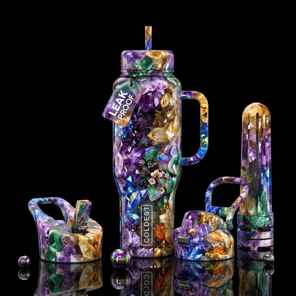 crystal cave, multi colored water bottle design