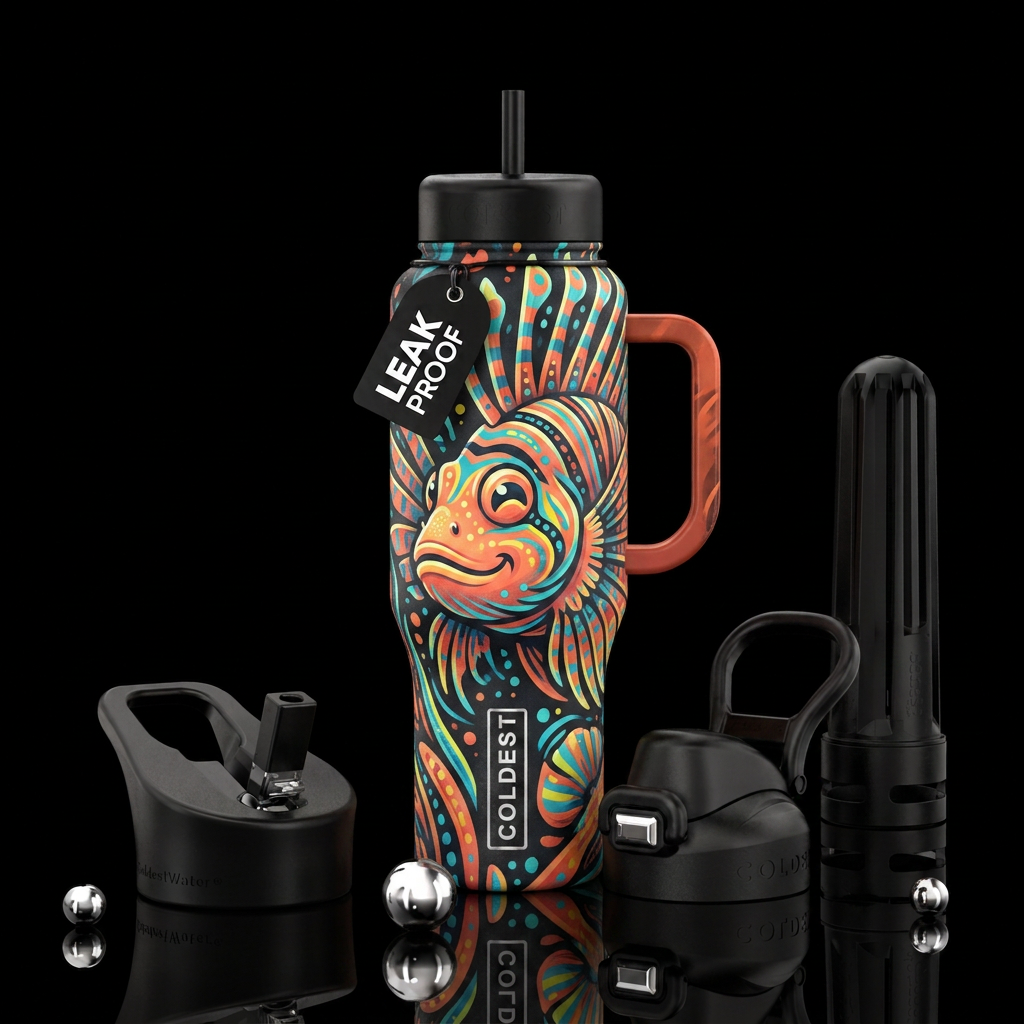 lionfish, funny, fantasy, happy mood water bottle design