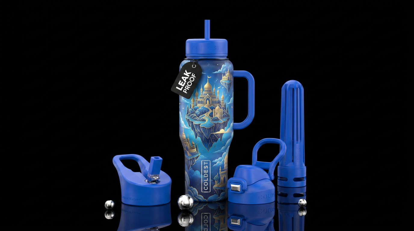 sky kingdom, electric blue, beautiul water bottle design