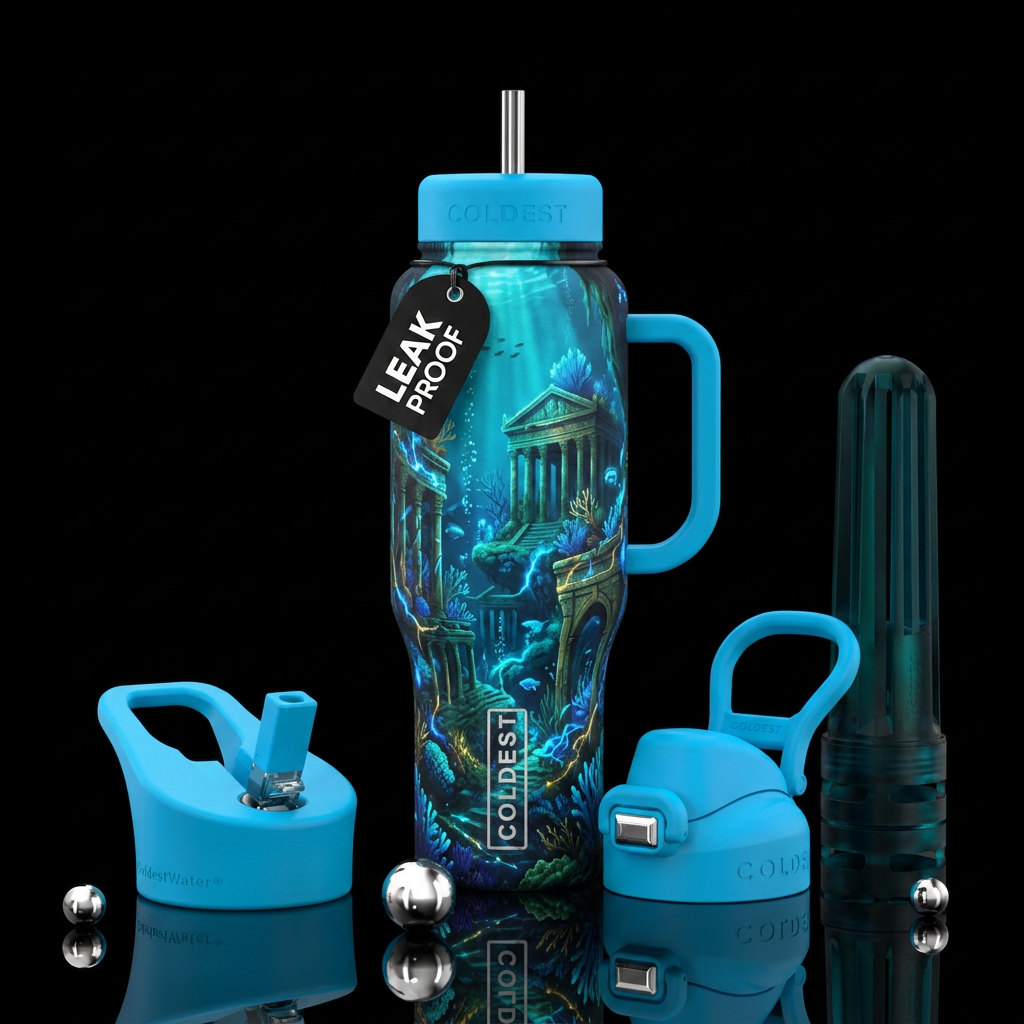 underwater city, ancient, old, electric water bottle design
