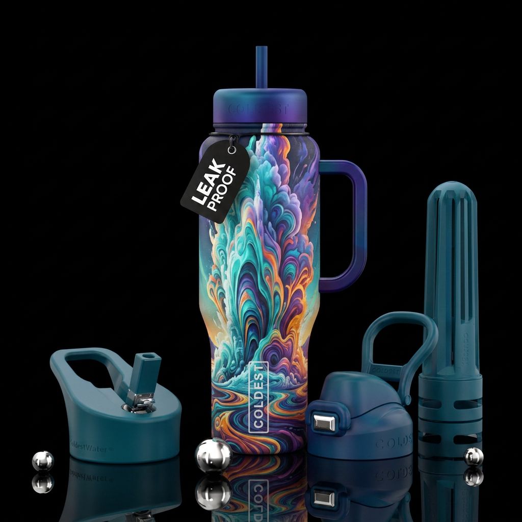 maximalist, procedural, geyser water bottle design
