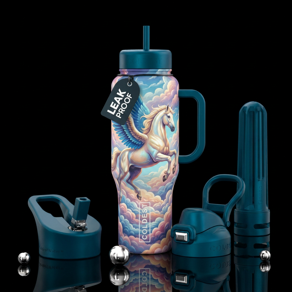 pegasus, beautiul, clouds water bottle design