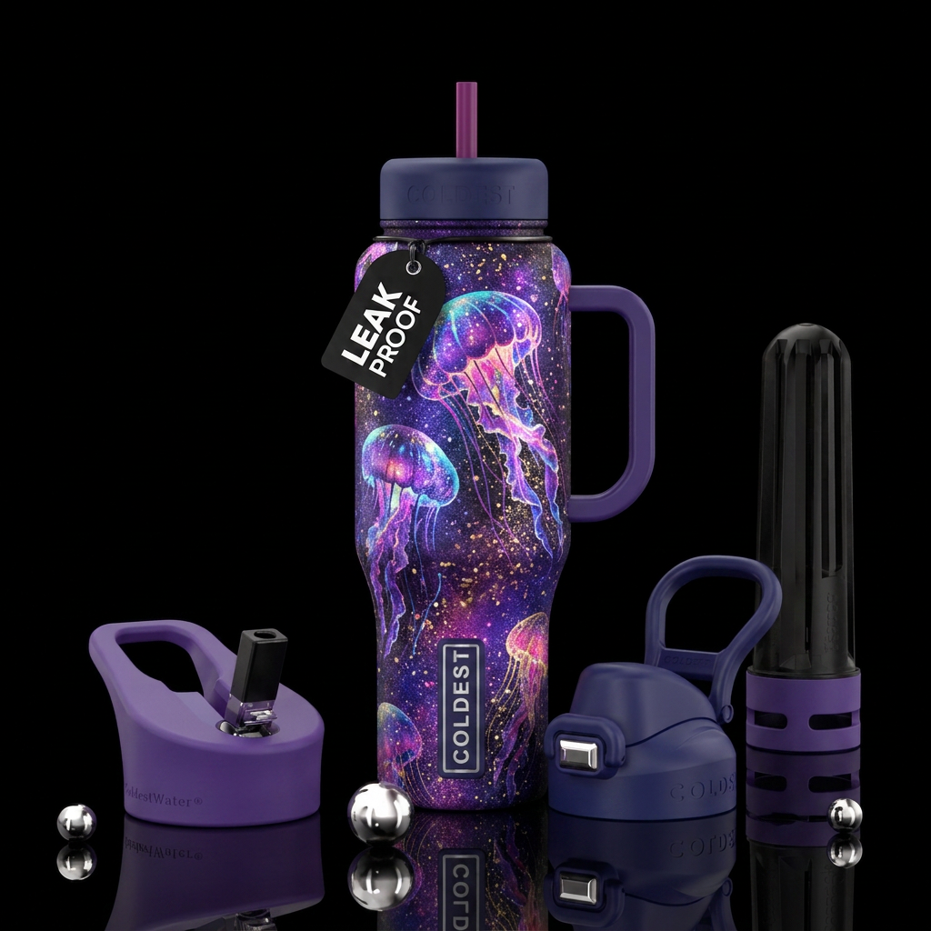 jellyfish, sparkly, beautiul, vibrant, magical water bottle design