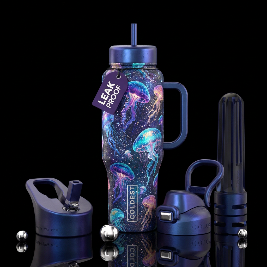 jellyfish, sparkly, beautiul, vibrant, magical water bottle design