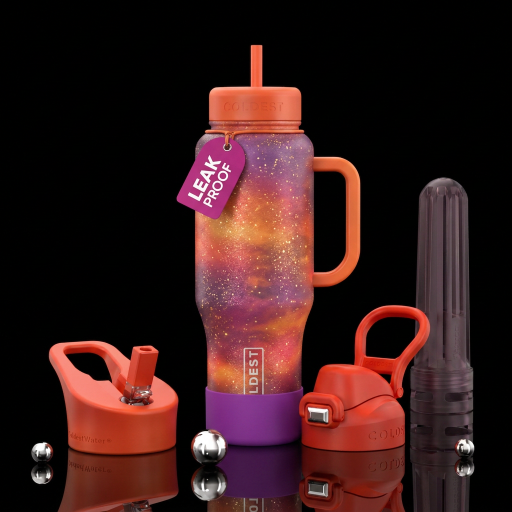 sunset, sparkly, magical water bottle design