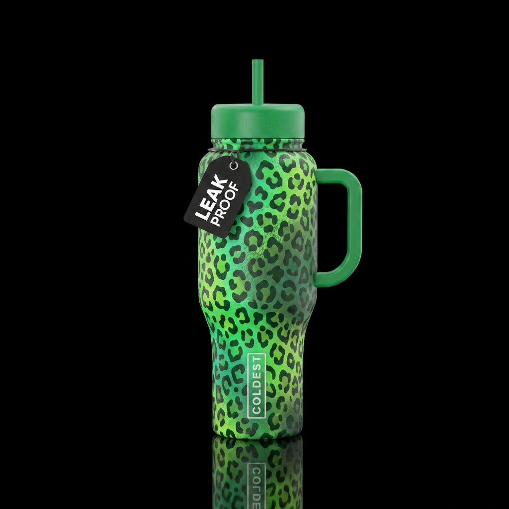 Green cheetah water bottle design