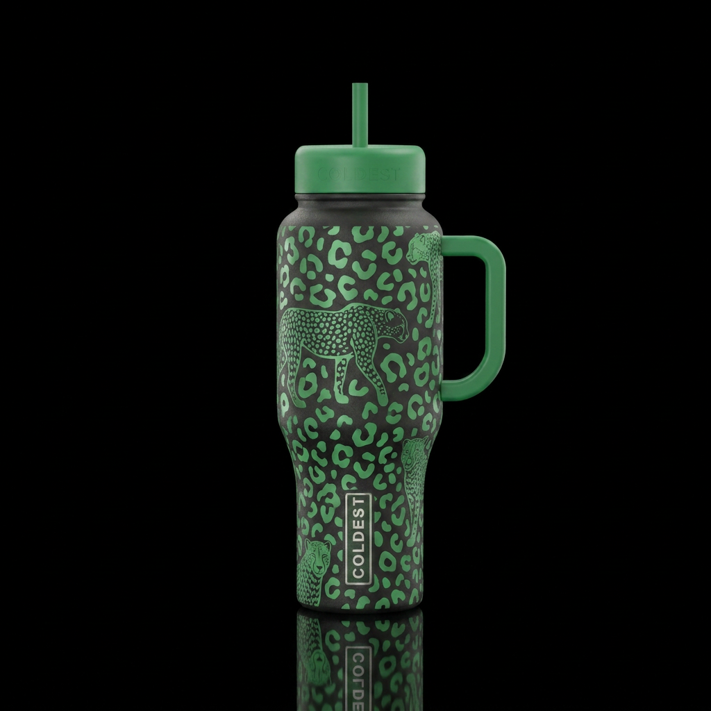 Green cheetah water bottle design