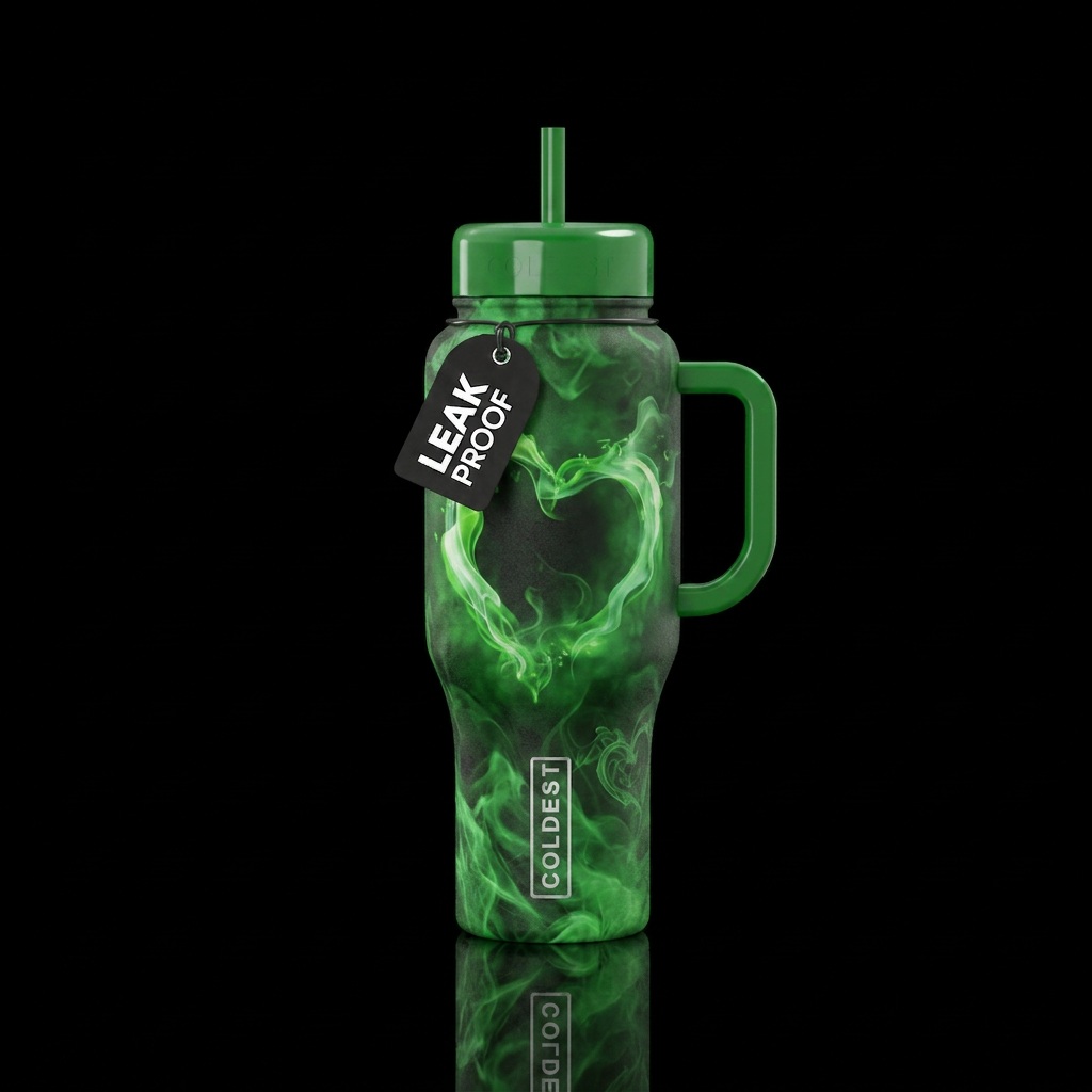 Green heart, smoke water bottle design