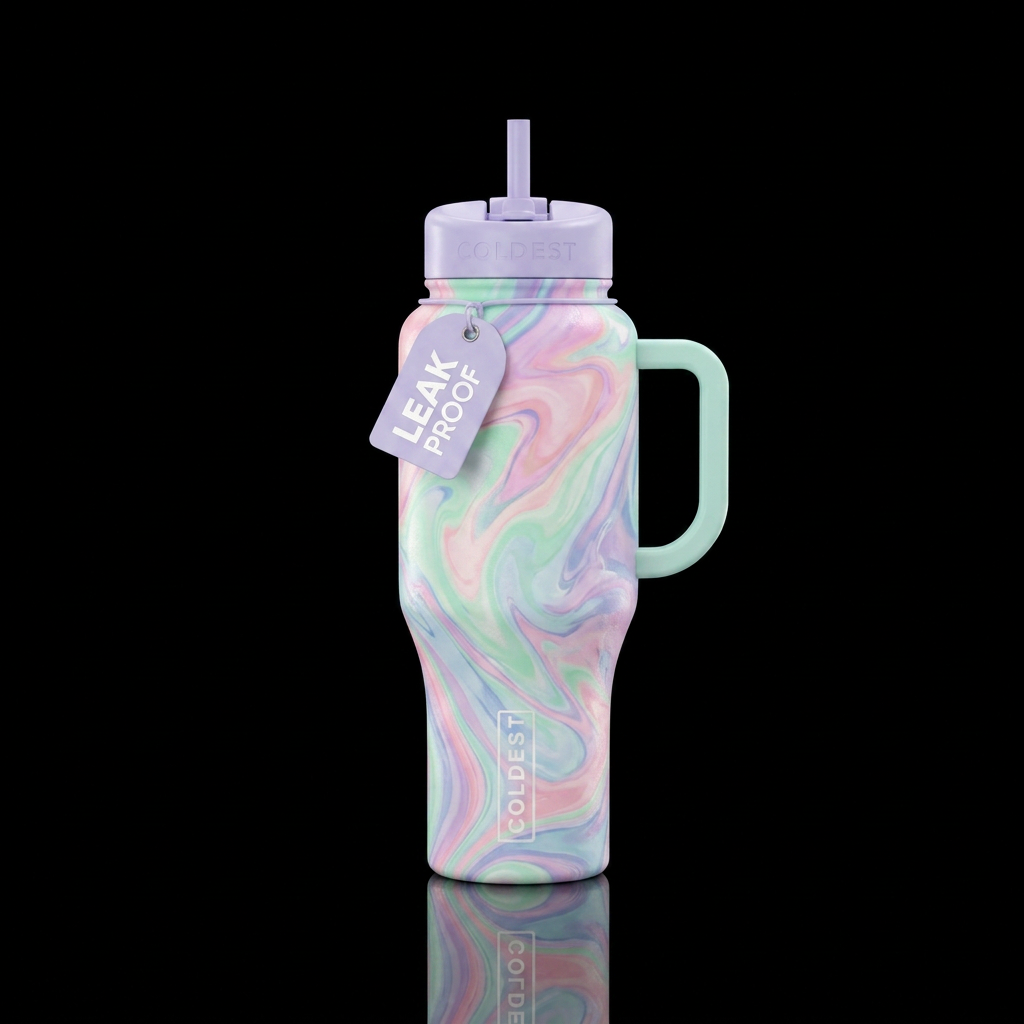 marble, pastel colors water bottle design