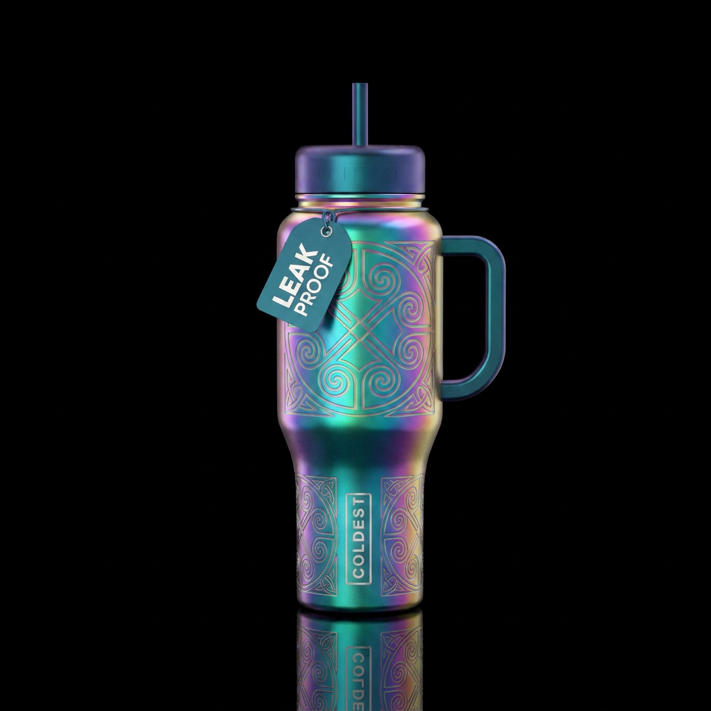 celtic, irridescent water bottle design
