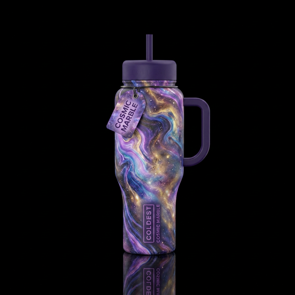 marble, otherworldly water bottle design