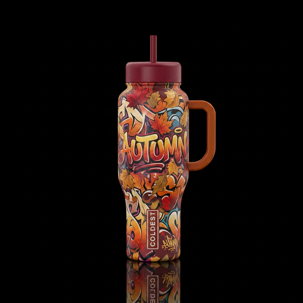 autumn leaves, graffiti water bottle design