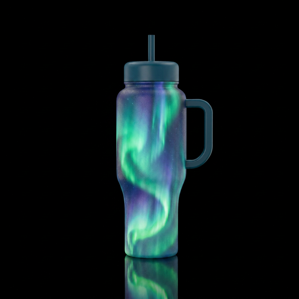 northern lights, glowie water bottle design