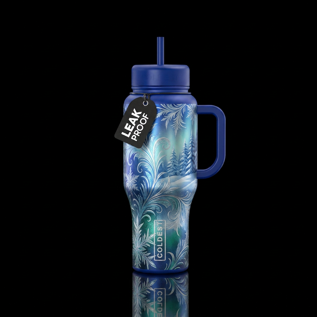 winter wonderland, understated water bottle design