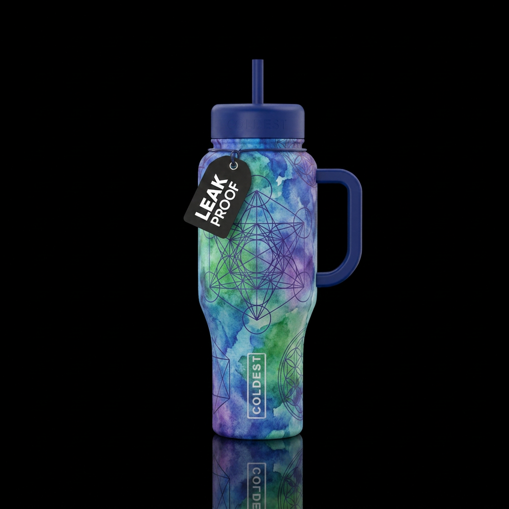 sacred geometry, watercolor water bottle design