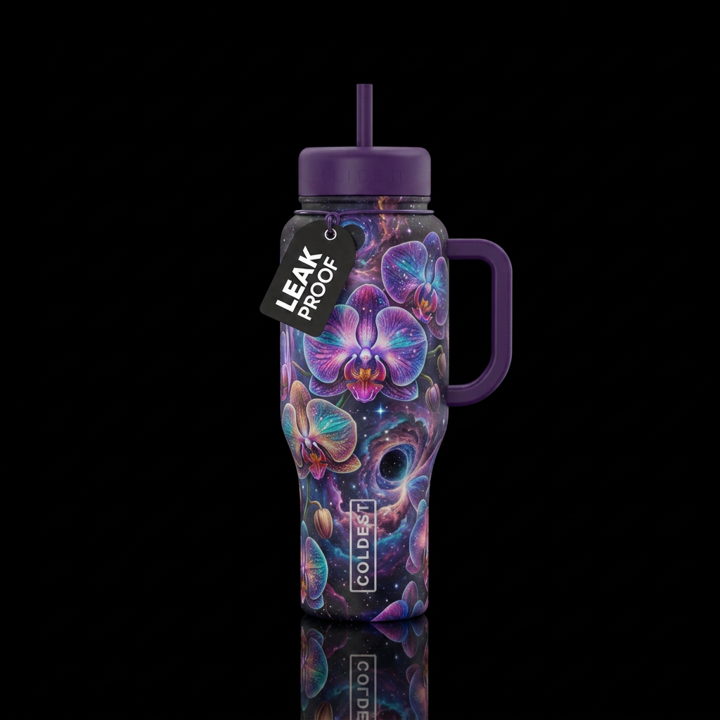 interdimensional, orchid water bottle design