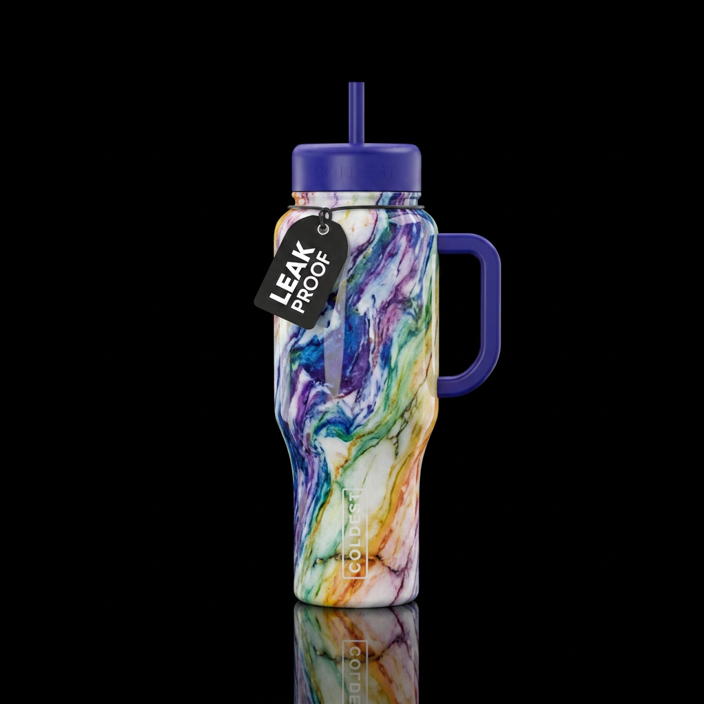 Rainbow, marble water bottle design