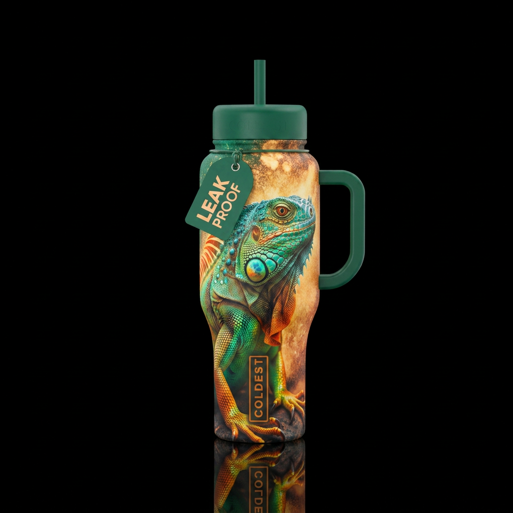 bleach effect, iguana water bottle design