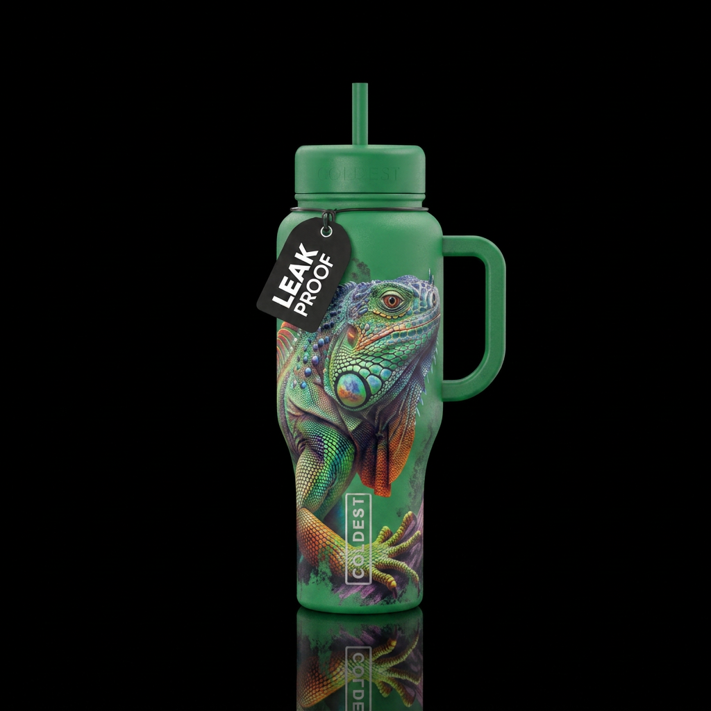 bleach effect, iguana water bottle design