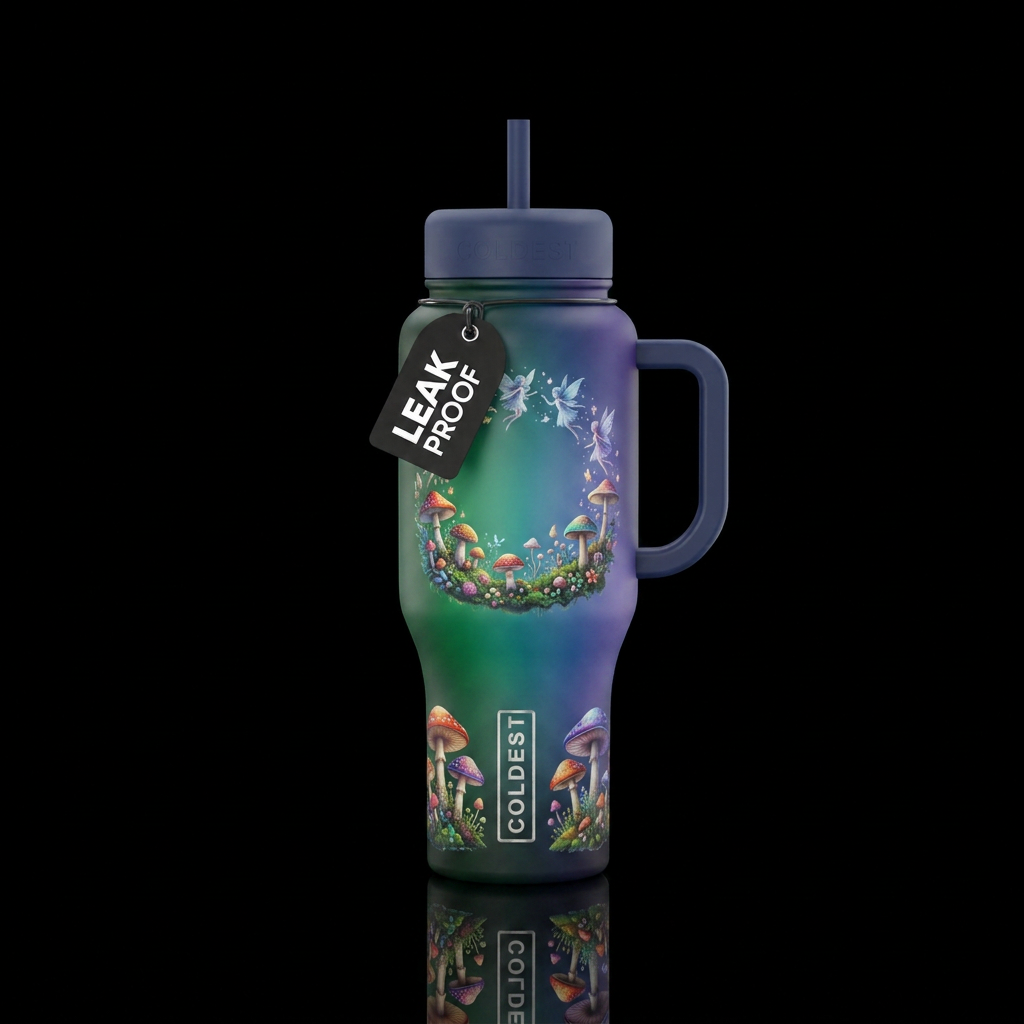 gradient, fairy ring water bottle design